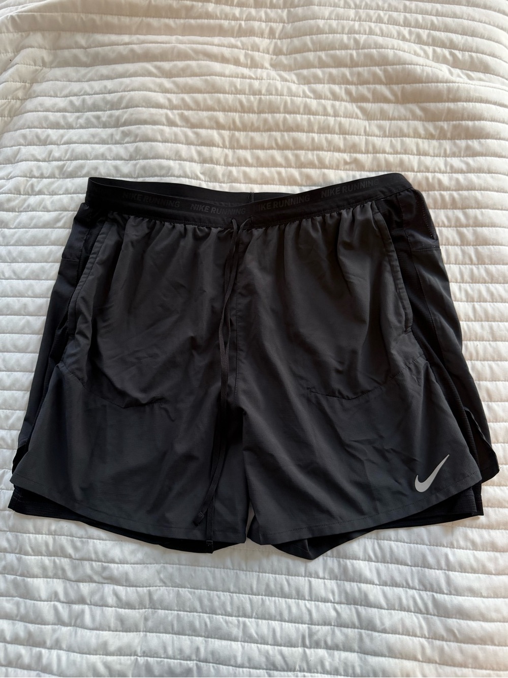 Nike Men’s Black Athletic Running Shorts with Silver Swoosh